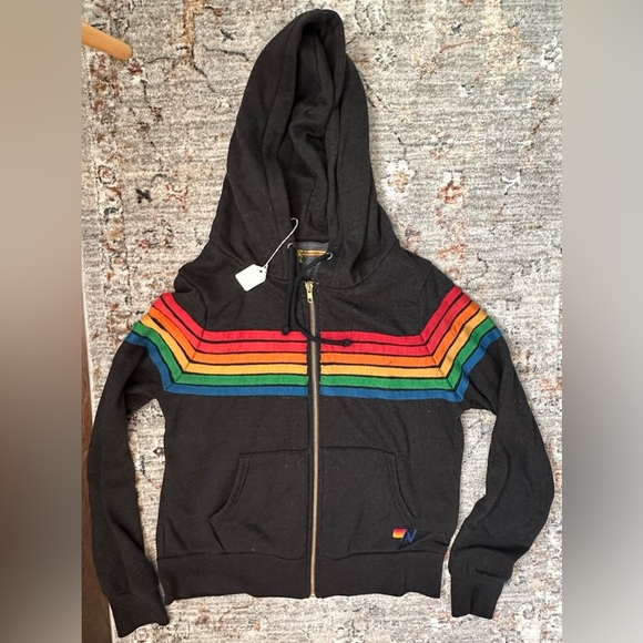 ‼️RARE‼️🎸AVIATOR NATION🎸6 Stripe Retro Zip Hoodie in Charcoal✨size XS✨ - Picture 7 of 11